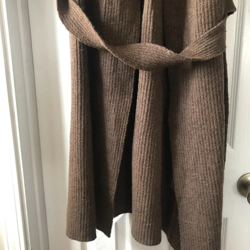 AMADI Anthropologie  Long Sweater Cardigan Duster Rib Knit Brown size S - Picture 7 of 13